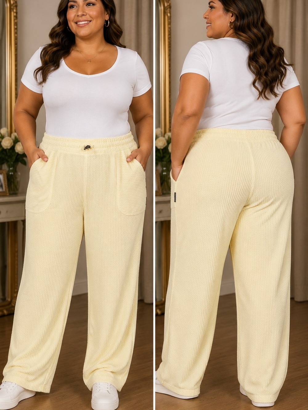 NWT Nine West Wide-Leg Knit Lounge Pants - Yellow Sz 3x